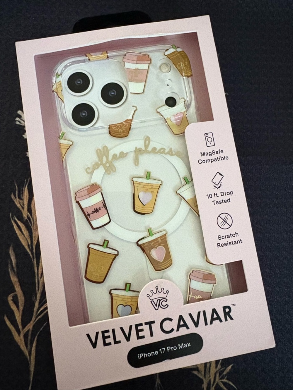 Velvet Caviar iPhone 17 Pro Max Clear Case with Pink & Brown Coffee Cups